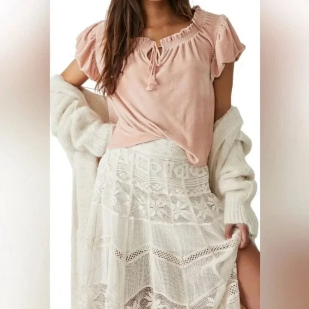 Free People | Therese Pink Velour Top | S